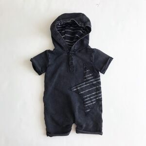Fierce Frank black/gray washed out romper EUC 3-6m